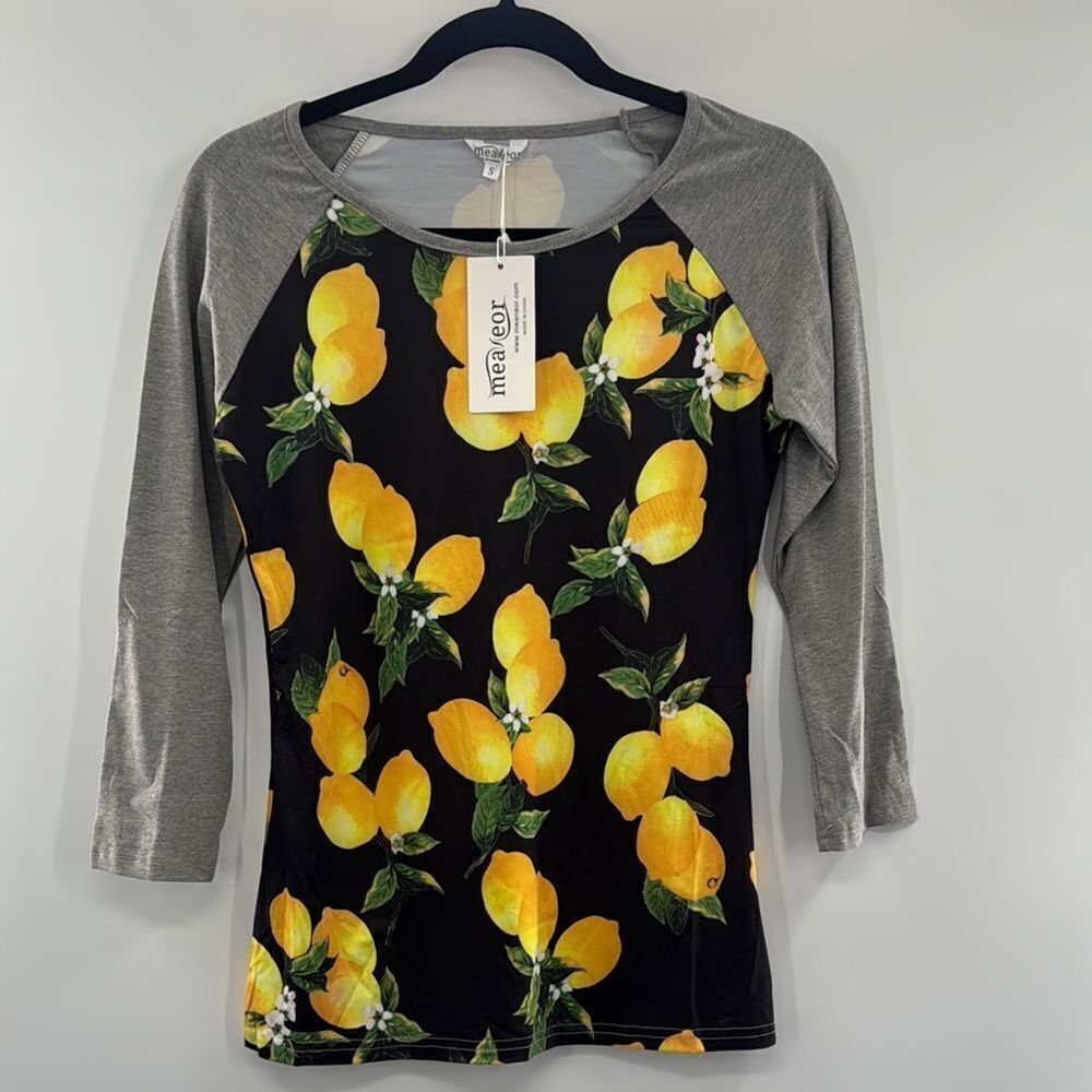 Meaneor Lemon Grey Yellow Long sleeve Tee size: small